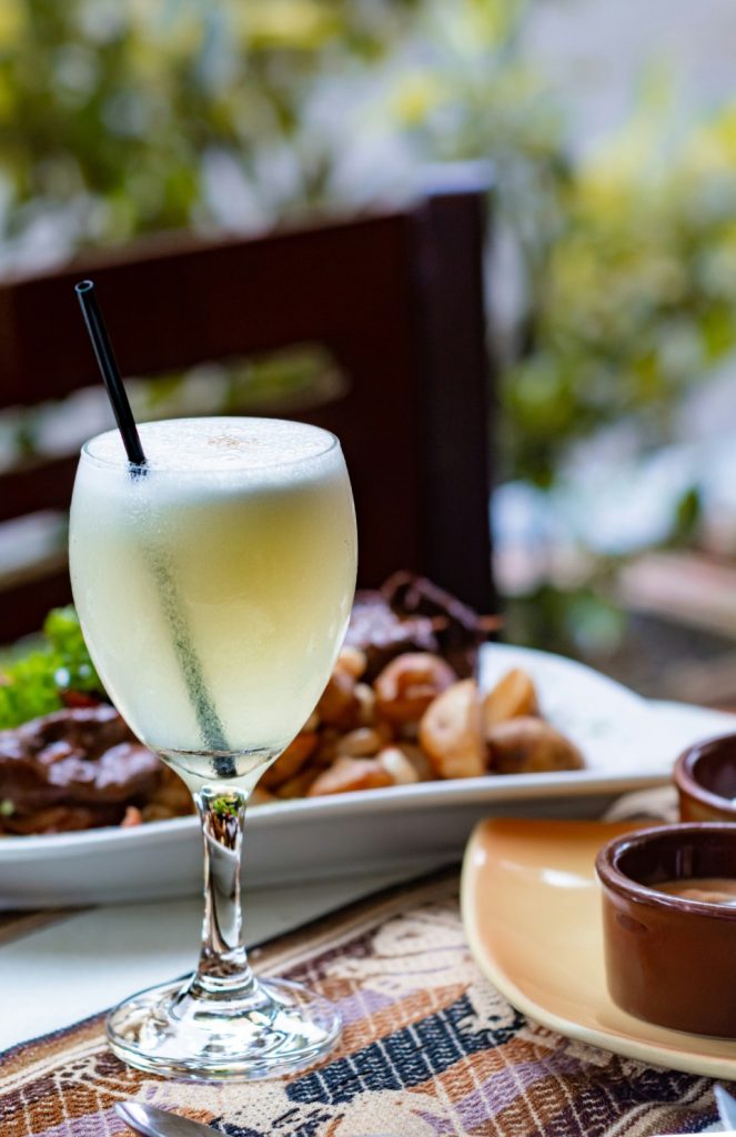 Chilled drink in wine glass outdoors