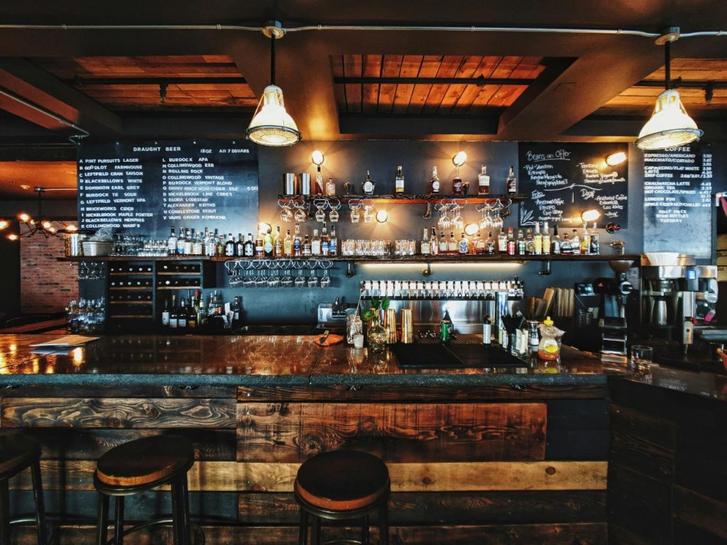 Rustic bar with chalkboard drink menu